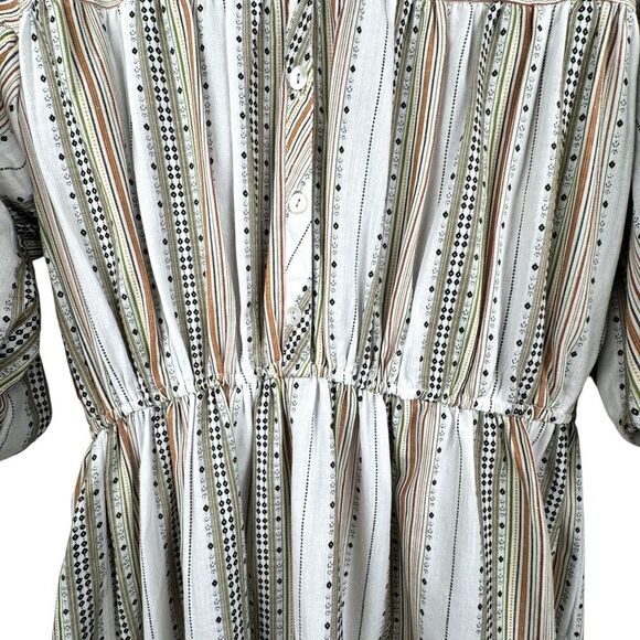 dRA Los Angeles Womens Dress Tan Stripe M Tiered Peasant Boho Prairie Western - Picture 5 of 16